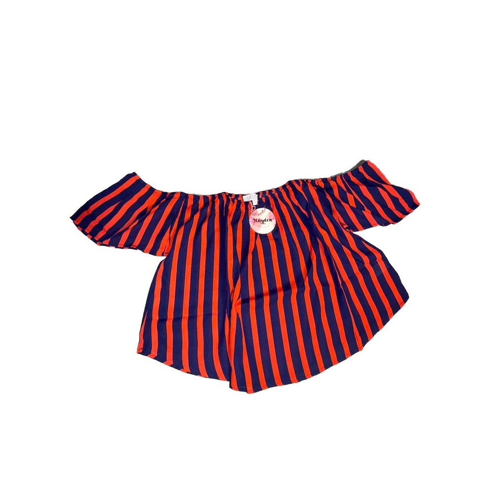 Hayden LA Bold Stripe Off Shoulder Top Boho Boutique Large